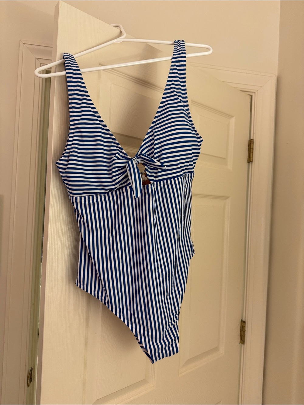 J. Crew Blue & White Striped One-Piece with Front Tie